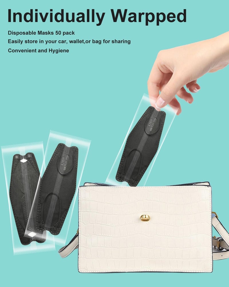 KOZUVEE KN95 Face Masks Black for Adults, Individually Wrapped, Breathable Disposable KN95 Mask with Elastic Ear Loop - Image 4